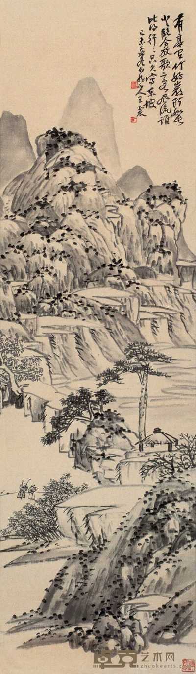 王震 己未（1919年）作 山水 立轴 145×42cm
